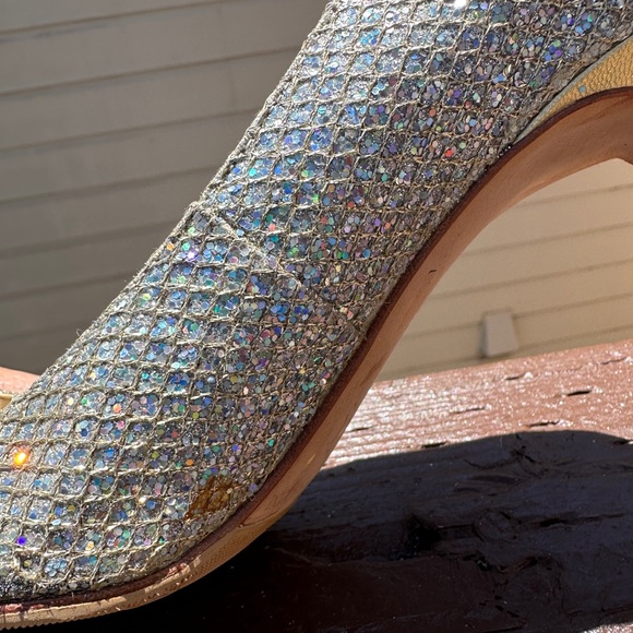 USED Enzo Angiolini Gold Silver Glitter Heels - Picture 3 of 5